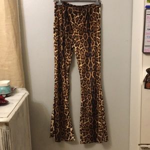Velvet like leopard bell bottom pants! Sz large!